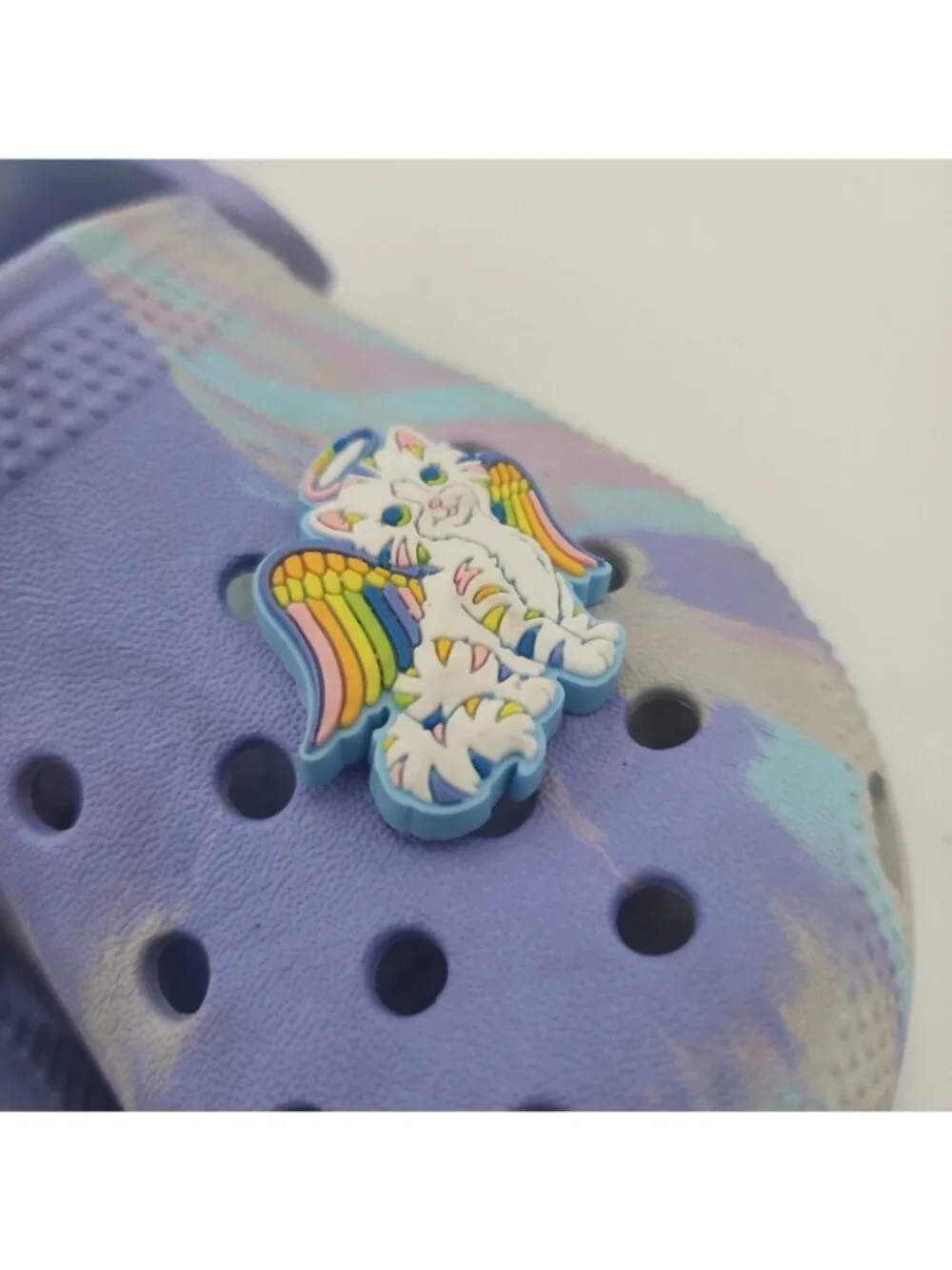 Crocs C11 Classic Marbled Tie-Dye Clog Purple Slip On Shoes Unicorn Cat Charms